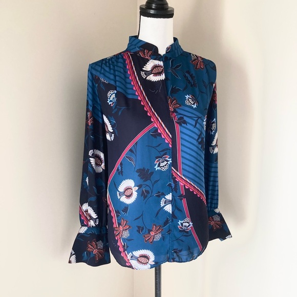 Ann Taylor Floral Popover Long Sleeve Blouse Size M - Picture 4 of 10